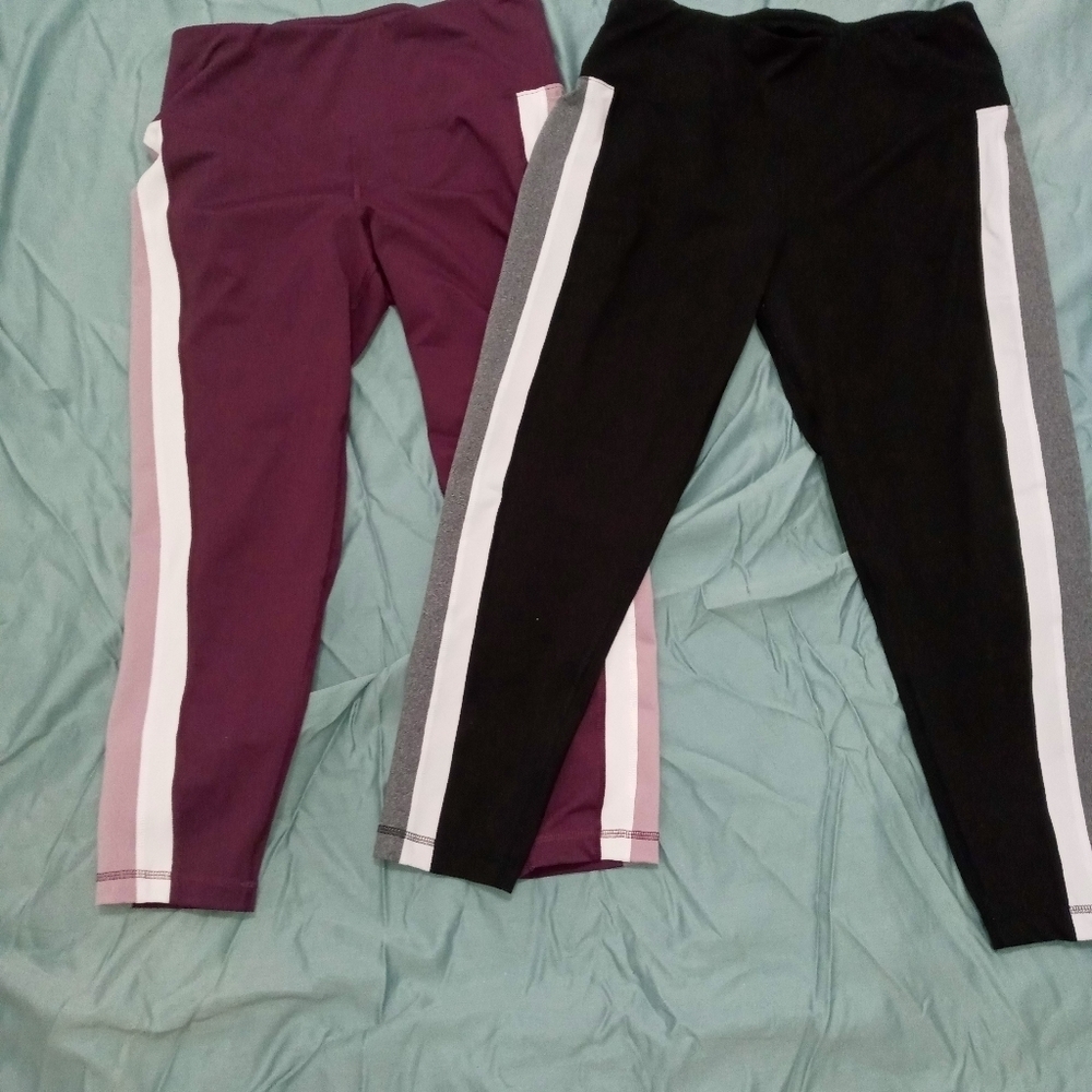 Reebok Pair of Athletic Striped stretch joggers Purple/White & Black/gray/White
